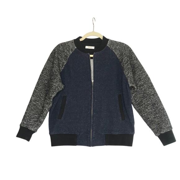 MADEWELL Wool Blend Varsity Jacket-Cardigan Women M Navy/Gray Gorpcore Bomber - Picture 1 of 12